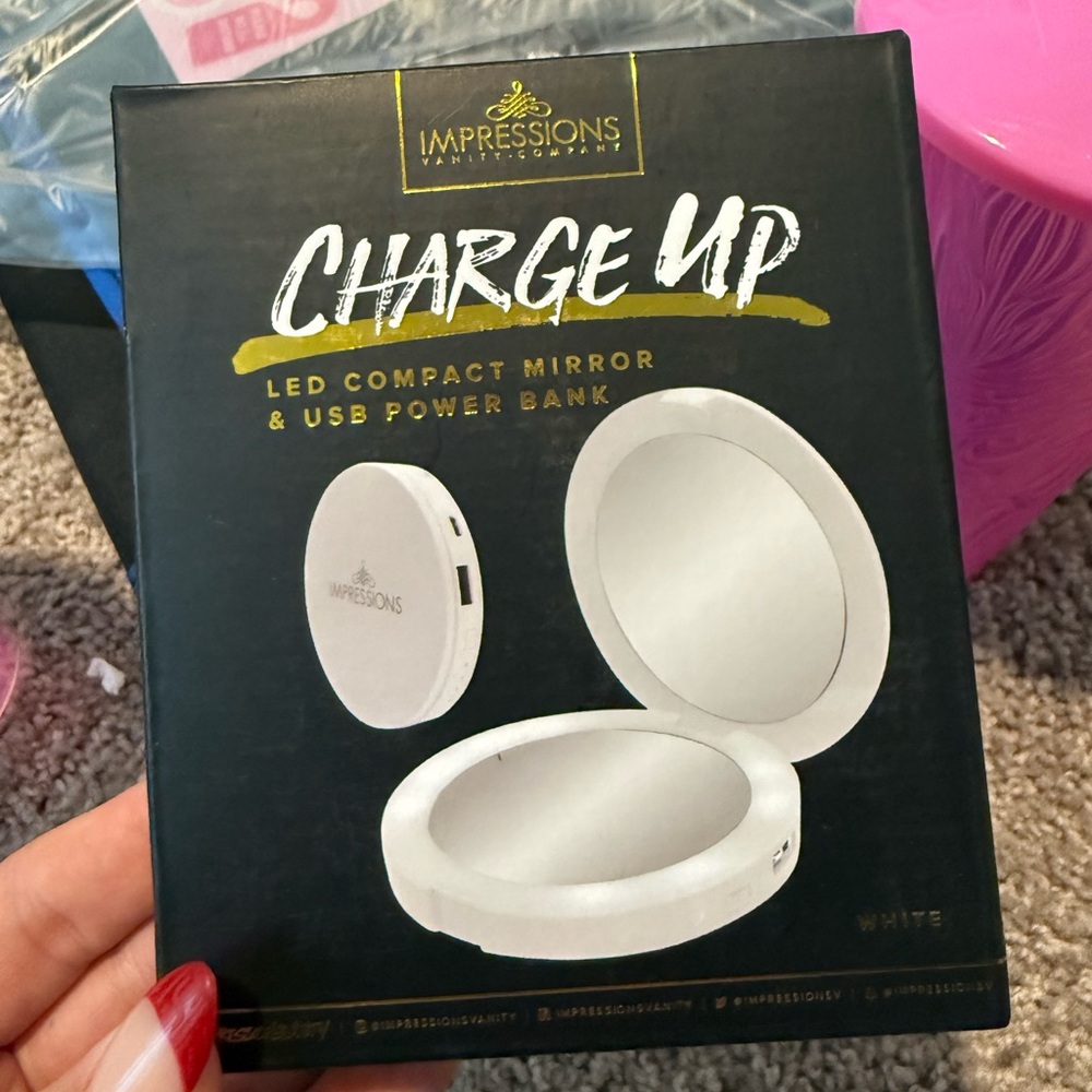 Impressions Vanity White LED Compact Mirror & USB Power Bank